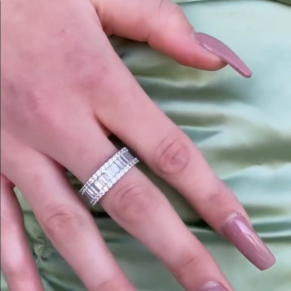 Sterling Silver baguette Eternity Wedding Band - Picture 2 of 16